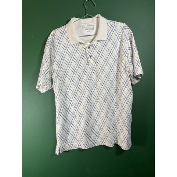 Jos A. Bank Leadbetter Golf - Men's White/Blue/Grey Short Sleeve Polo Shirt - Si - Picture 1 of 4